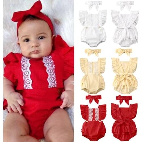Newborn Baby Girl Clothes Solid Color Lace Ruffle Sleeveless Rompers For Newborn Jumpsuit Baby Girls Clothing Set