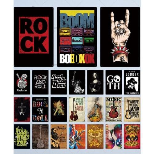 Rock & Roll Tin Sign Vintage Metal Sign Plaque Metal Vintage Metal Poster Retro Rock Wall Decor for Bar Pub Club Man Cave