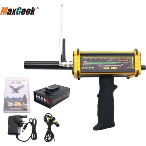 Maxgeek GR-200 Long Range Metal Gold Detector Underground 100m 3D LED Display 2 Antennas Plastic Case