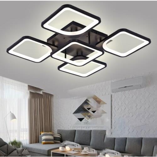 Modern LED Chandelier Lights for Living Room Dining Kitchen Bedroom Home Black Rectangle Ceiling Lamps Lighting Fixtures