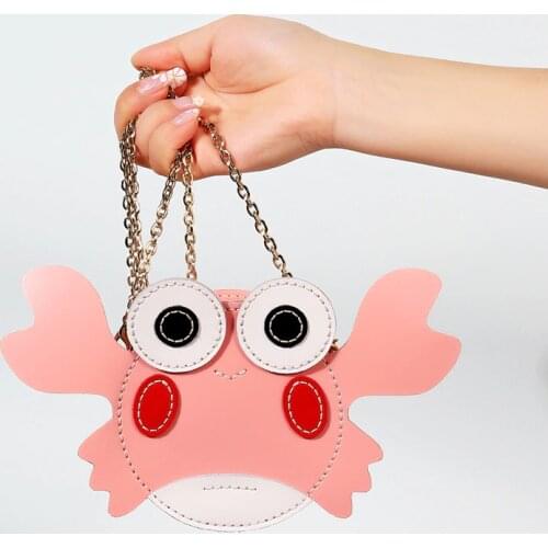 Cartoon Crab Diy Handmade Bag Women Mini PU Leather Shoulder Girl Bolsas Ladies Phone Purse Material