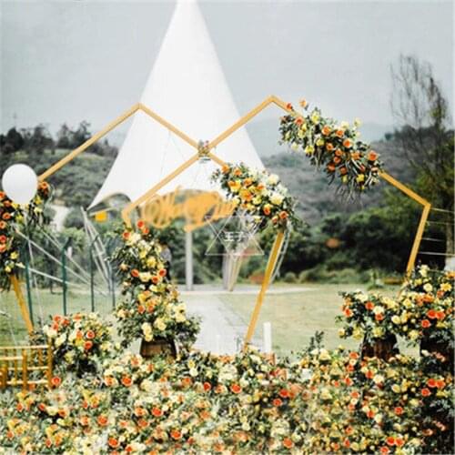 240cmWedding props hexagonal arch wedding diamond wrought arch iron shelf party decor backdrop road lead artificial floral stand