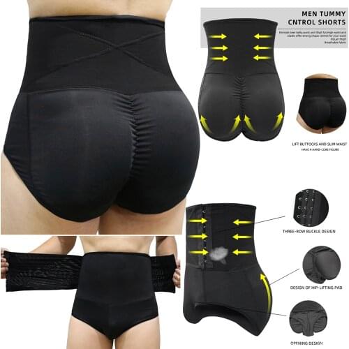 S-6XL Padded Butt Lifter Panty Body Shaper Fake Hip Tummy Control Underwear Plus Size Shaper Underwear Men Boxer Boxershorts Men