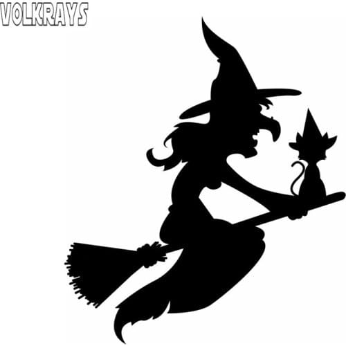 Volkrays Horror Weird Car Sticker Halloween Witch Broomstick Vinyl Decal Cover Scratch Accessories for Auto Motorcycle,15cm*17cm