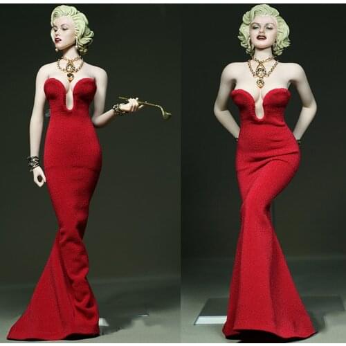 1/6 Scale female figure Marilyn Monroe clothes sexy Long mopping red dress fit 12 inch TBL PH JIAOU figure body
