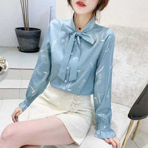 2021 Autumn New Long Sleeve Chiffon Top Women Korean Temperament Floral Chiffon Shirt Scheming blouse