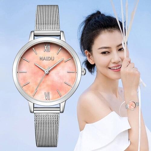 Wish new big-name marble texture Roman ladies mesh belt watch Fashion simple silver alloy belt female watch
