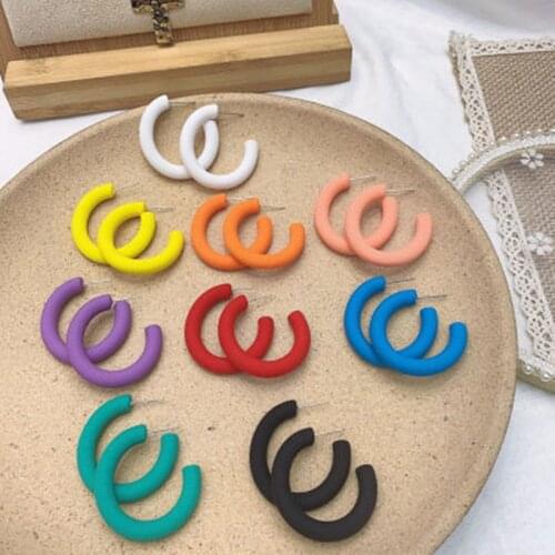 AOMU 2021 Spring Trendy S925 Exaggerated Candy Color Acrylic C-shapes Hoop Earrings for Women FashionTrip Valentine Gifts