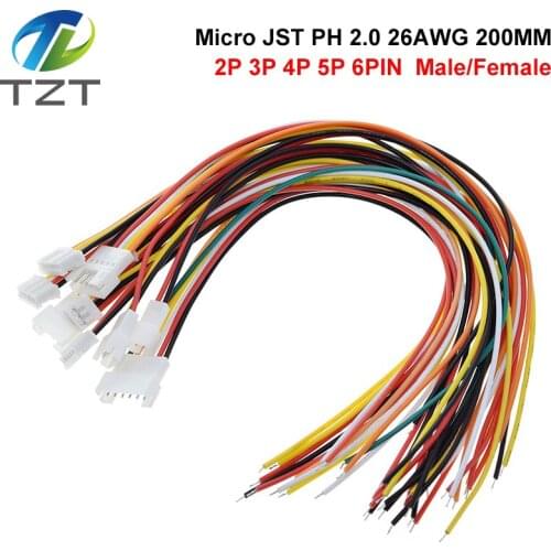 10PCS 5Pair Micro JST PH 2.0 2P 3P 4P 5P 6PIN Male Female Plug Connector With Wire Cables 15CM+15CM For Arduino MP3