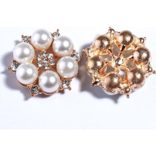 10PCS 27MM Metal Alloy Button With Pearls For Flower Decoration Crystal Silver Rhinestone Embellishment Buttons For Wedding