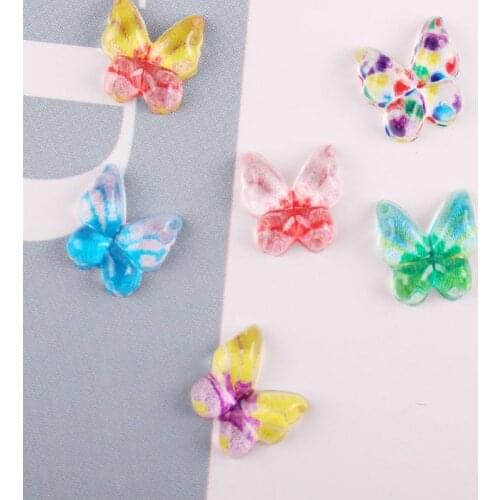 100Pc Sparkle Colorful Butterfly Acrylic Nail Charm 10mm Butterfly Shaped Large Rhinestones Designer Charm For Manicure Jewelry