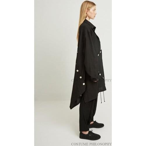 2018 new mens and womens same style of long, loose and thin style windbreaker irregular stitching dark design coat. S-6XL