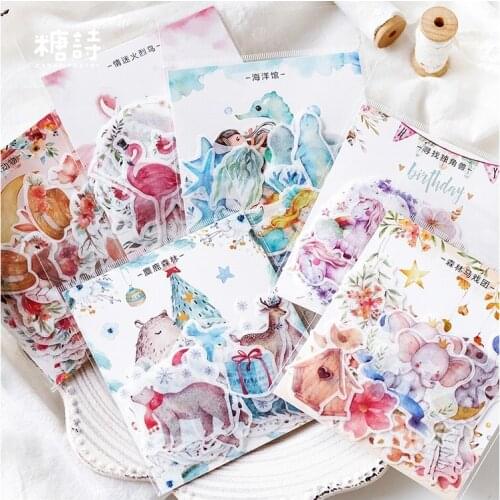 40 Pcs/Set Cartoon Forest Animal Paper Sticker Christmas Decorative DIY Scrapbooking Stick Label