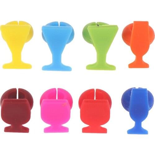 8Pcs Kitchen Silicone Wine Glass Marker Reusable Cup Identifier Glass Shape Drinks Cup Sign For Cocktail Dinner