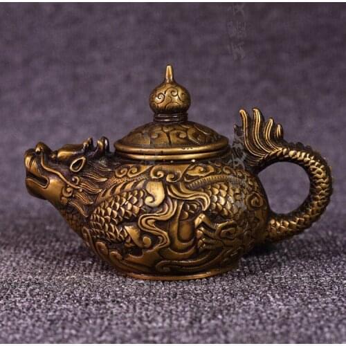 Antique bronze ware pure copper dragon pot brass wine pot teapot