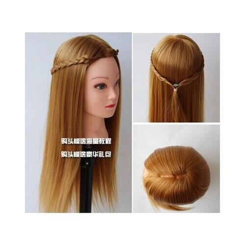 Free Shiping 25" 100% High Temperature Synthetic Fiber Hairdressing Mannequin Head Hair Mannequin Head Dummy Training Head