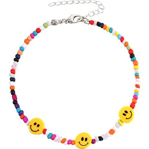 Smiley Beads Anklets For Women Simple Chain Colorful Rice Bead Charm Ankle Bracelet Pure Handmade Boho Jewelry Gift 2021 New