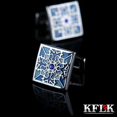 KFLK Luxury shirt cuff links for mens Gift Brand cuff buttons Blue enamel cufflinks male High Quality abotoaduras Jewelry