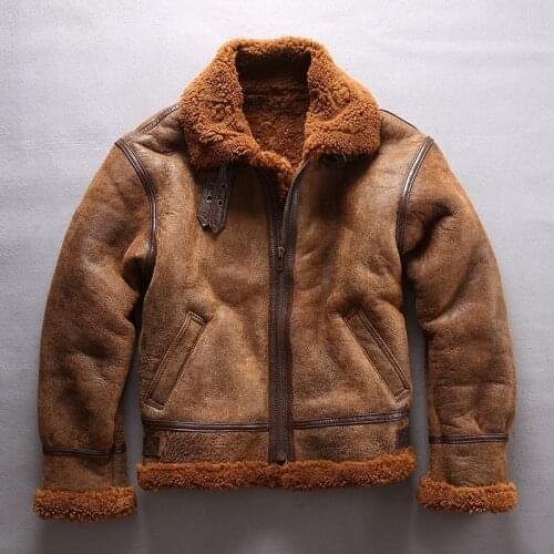 FLY Air Force B3 One Male Fur Sheepskin Genuine Men Motorcycle Jacket Real Leather Winter Coat