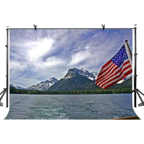 7x5ft Dark Clouds Backdrop Mountain Range and American Flag Photographic Background and Studio Photography Backdrop Props