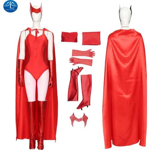 WandaVision Scarlet Witch Cosplay Wanda Maximoff Sexy Jumpsuit Cloak Outfits Halloween Carnival Party Fancy Dresses