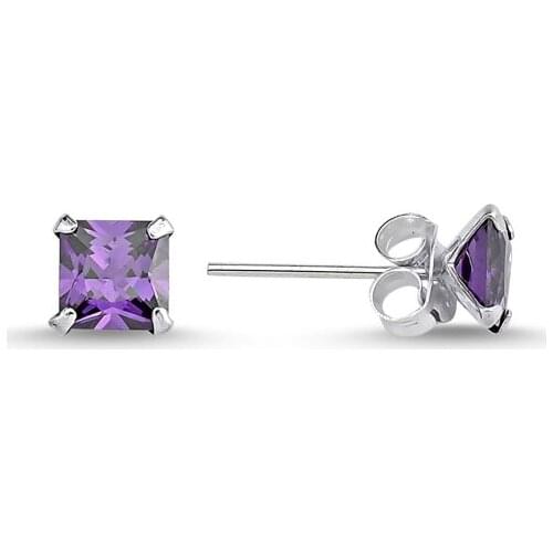 KUTAYDAN 5mm Square Amethyst Zircon Engagement Earrings 925 Sterling Silver