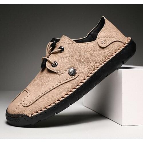 AQ374 Comfortable Men Casual Shoes Loafers Men Shoes Quality Split Leather Mens Shoe Men Flats Hot Sale Moccasins Shoes Size 48