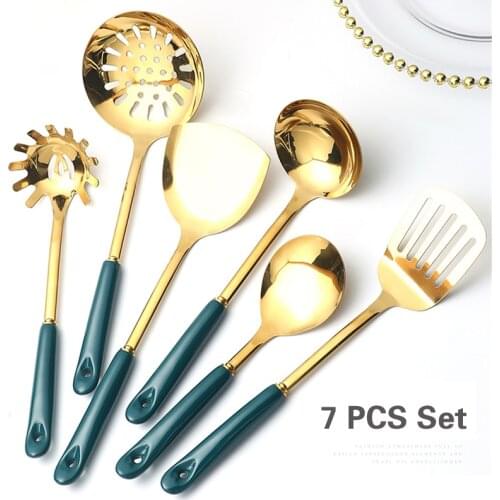 7 pcs Set Stainless steel household kitchen utensils complete spatula Spoon Set kitchen utensils set cooking non stick shovel
