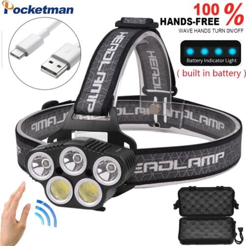 60000LM Pocketman Body Motion Sensor Headlamp USB Rechargeable Headlight Induction Head Lamp 5 Modes Head Light Waterproof
