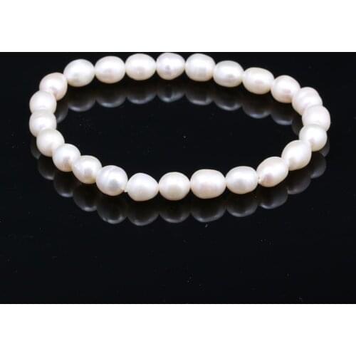 Natural freshwater pearl bracelet for woman Rice shape Pink / Grey/ white 7-8mm