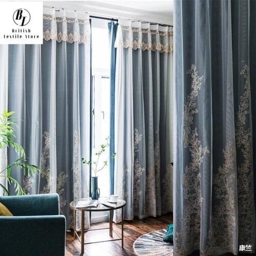 New AmericanCurtains for Living Dining Room Bedroom French Nordic Light Luxury Modern Velvet Double Embroidered European Curtain