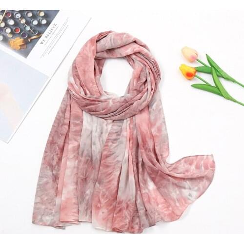 New Fashion Plain Tie Dye Chiffon Scarf Shawl Printed Muslim Headscarf Hijab High Quality Malaysia Womens Scarves Long Shawls