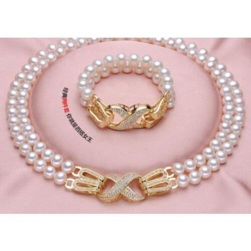 Charming 9-10 mm south sea round white pearl necklace 18"19" &bracelet 8"set
