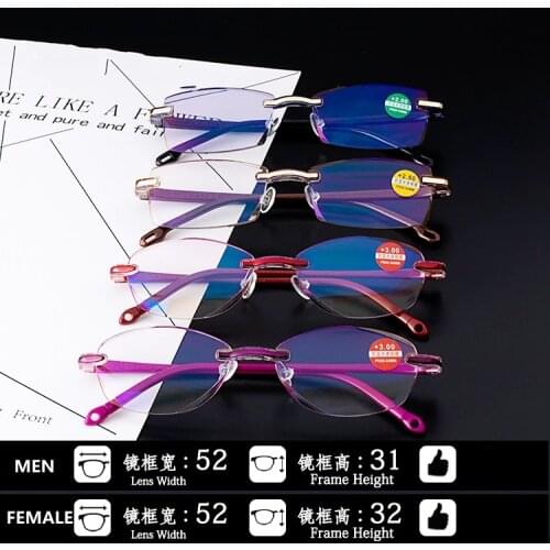 JIAYU Ultralight Rimless Reading Glasses Women Men Clear Lens Anti-Blu-Ray Computer Glasses Presbyopia Reader Glasses