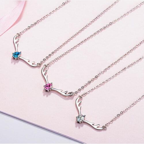 925 Sterling Silver Hot Trendy Elk Antlers Pendant Necklaces Cubic Zircon Necklace Choker Necklace Wholesale S-N183