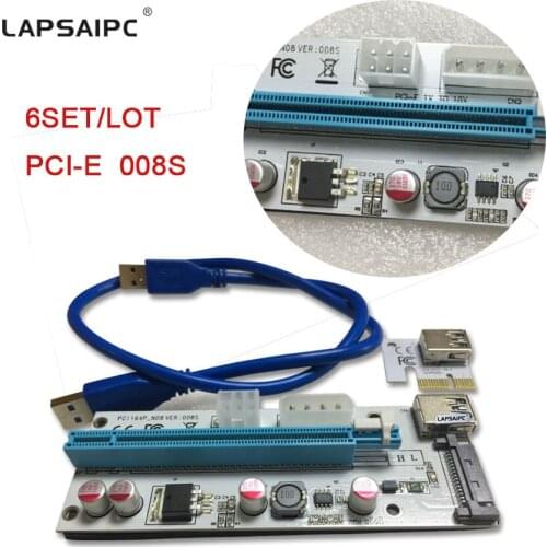 Lapsaipc PCI E riser card VER008S Extension Cable 1X to 16X Adapter 3in1 Molex Power for BTC Mining Miner 6set/lot -Stock