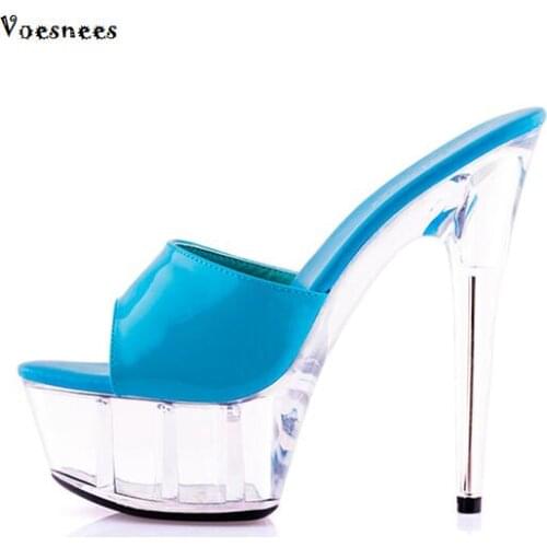 Sandals Sweet Ultra High Heels 15CM Transparent Crystal Shoes Wedding Shoes Pink Waterproof Cooler Slides Female Summer