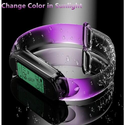 Silicone Watch Strap for Xiaomi Mi Band 4 5 6 3 Bracelet on Mi Band 6 5 4 3 Transparent Color Changing in Sunlight Watchband
