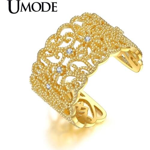 UMODE Brand New Arrival Special Flower Open Rings for Women Gold Color CZ Crystal Cocktail Rings Fashion Gift Anel Hot AUR0372A