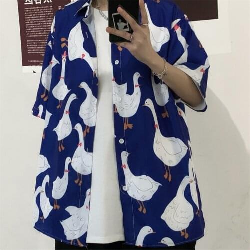 Summer new Harajuku style print pattern loose shirt women