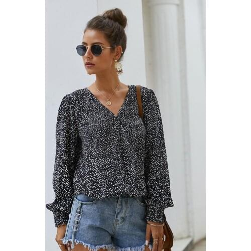 Ladies Vintage Leopard Print Spring Autumn Blouse Shirt Women Casual Long Sleeve V neck Loose Blouse Women Tops Female Blusas