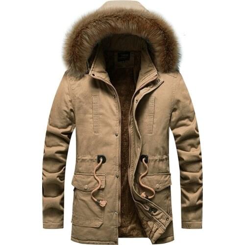 Winter Warm Fluffy Coat Long Hooded Cotton Khaki Jacket Boys Lace Up Thick Parka Men Windbreaker Jacket Male Overcoat Plus Size