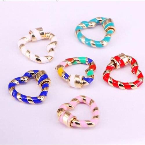 10Pcs Gold Color Heart Screw Clasps Colorful Enamel Copper Connector Screw Clasp For Jewelry Making