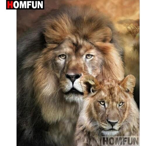 HOMFUN Full Square/Round Drill 5D DIY Diamond Painting "Animal lion"3D Diamond Embroidery Cross Stitch Home Decor A20326