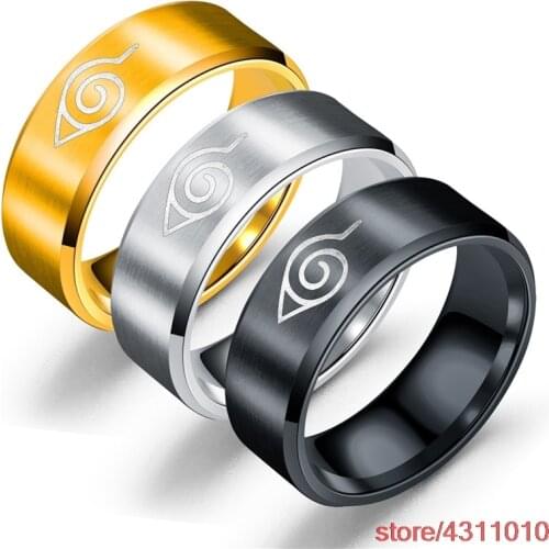 Anime Uzumaki Naruto Ring Cosplay The Fire Nation Leaf Konoha Village logo Men women Ring Stainless Steel Finger Ring Jewelry