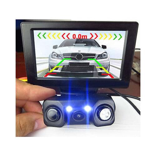 3 in 1 car Rearview Camera monitor+ 2 Sensors Car Parking Reverse Radar Sound Alarm system Backup HD LEDS Camera & Radar Sensor
