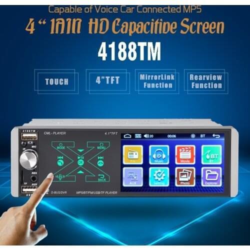 Car Radio 1 Din 4.1 Inch MP5 Bluetooth Mirror Link Smart AI Voice Capacitive Screen Player 4188TM Artificial Intelligence Touch