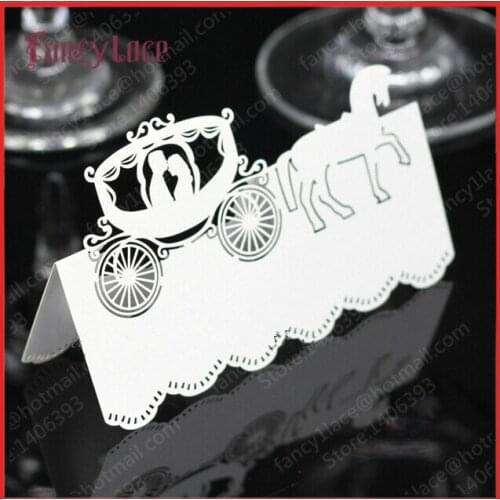 Free Shipping 50pcs Bride and Groom Laser Cut Wedding Table Place Card Wedding Carriage Table Name Place Cards Party Favor Decor