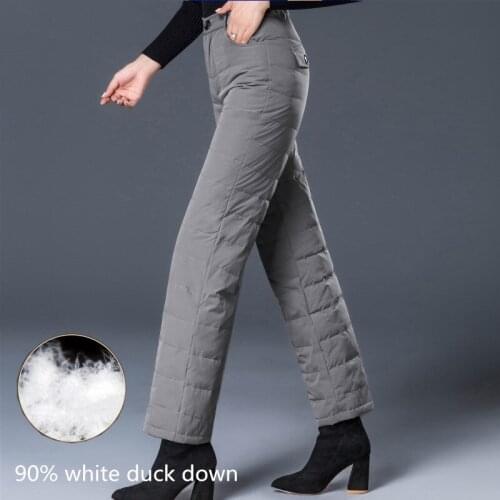 High Waist Down Pants Waterproof Polyester Winter Woman Outdoor Two-sided Thicken Warm White Duck Down Filling Wide Leg Trousers