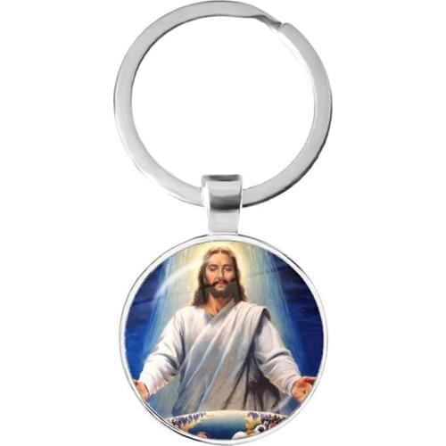 Jesus The Saviour Keychain God With Us Glass Cabochon Dome Pendant Handmade Charm Handbag Key Chain Christianity Faith Gifts